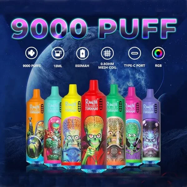 RandM Tornado 9000 Puffs 0% 2% 3% 5% Никотиновый одноразовый вейп оптом - BackVape - 1