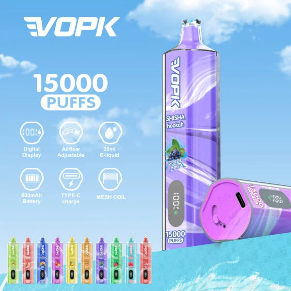VOPK shisha vandpibe 15000 PUFFS 0% 2% 3% 5% Nikotin engangsvape Engros - BackVape - 1