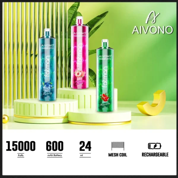 AIVONO FATMAN 15000 Puffs 0% 2% 3% 5% Перезаряжаемые одноразовые ручки для электронных сигарет с низким содержанием никотина, оптовая покупка оптом - BackVape - 1
