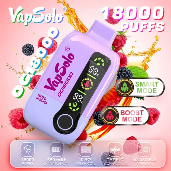 Vapsolo DG 18000 Puffs 2% 5% Аккумуляторная одноразовая ручка для электронных сигарет с низким содержанием никотина, оптовая покупка оптом - BackVape - 6