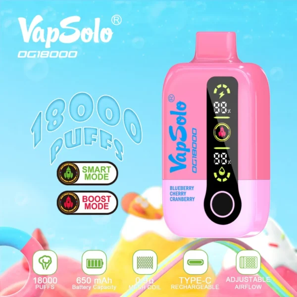 Vapsolo DG 18000 Puffs 2% 5% Перезаряжаемая одноразовая ручка для электронных сигарет с низким содержанием никотина, оптовая покупка оптом - BackVape - 5