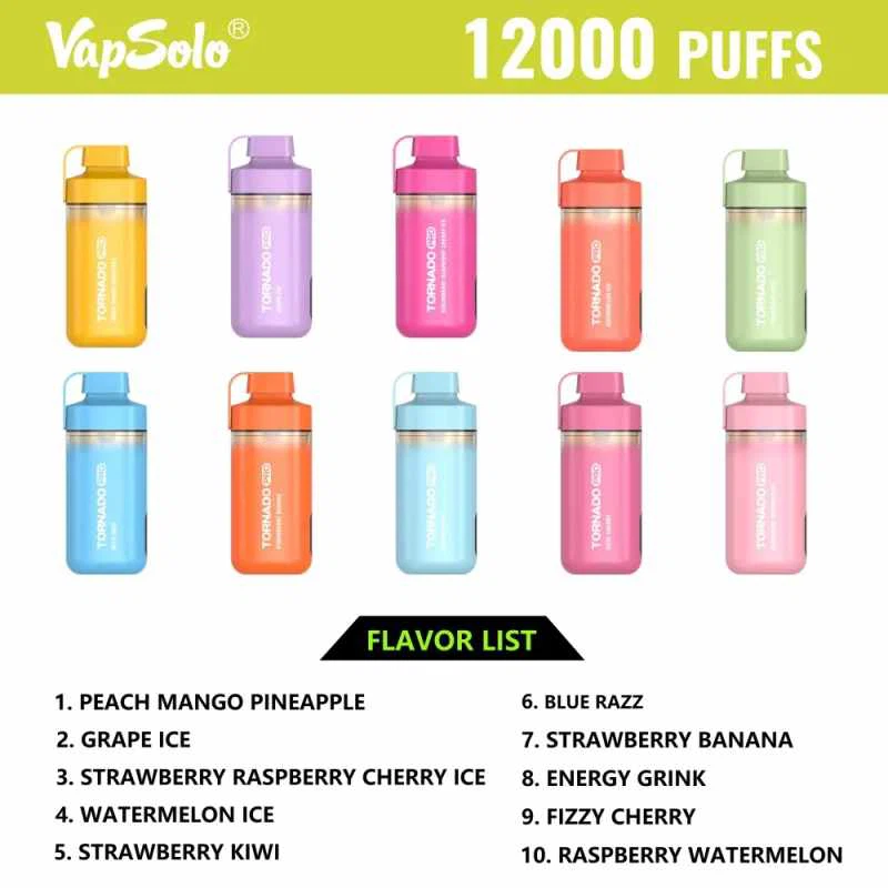 Vapsolo Tornado Pro 12000 Puffs 2% 5% Alacsony nikotintartalmú Újratölthető Eldobható Vapes Pen Tömeges Vásárlás Nagyker
