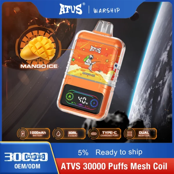ATVS 30000 Rookwolken Dual Mesh 5% Oplaadbare wegwerpvapes-pen met laag nicotinegehalte Bulk kopen groothandel - BackVape - 1