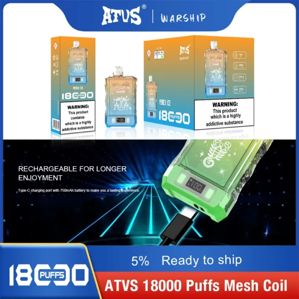 Atvs Warship 18000 Puffs 5% Low Nicotine Rechargeable Disposable Vapes Pen Bulk Buy Wholesale - BackVape - 6
