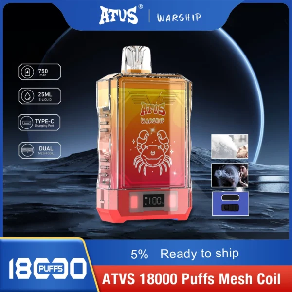 Atvs Warship 18000 Puffs 5% Low Nicotine Rechargeable Disposable Vapes Pen Bulk Buy Wholesale - BackVape - 1