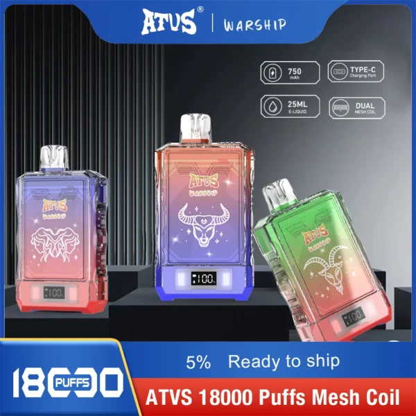 Atvs Warship 18000 Puffs 5% Low Nicotine Rechargeable Disposable Vapes Pen Bulk Buy Wholesale - BackVape - 9