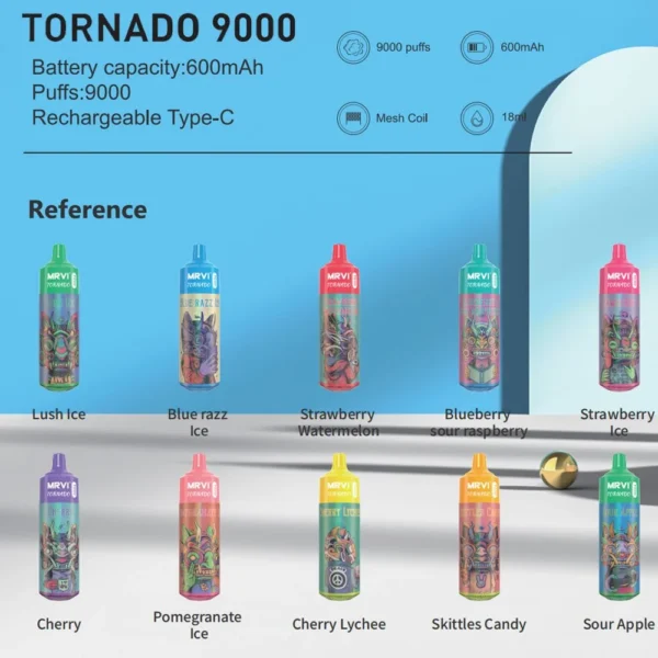 MRVI Tornado 9000 Puffs 2% 3% 5% Genopladelige engangsvapes med lav nikotinindhold Pen Bulk Køb Engros - BackVape - 1
