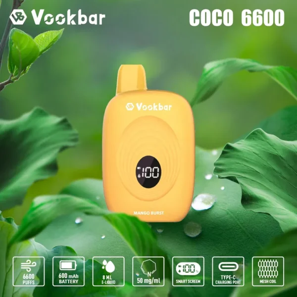 Vookbar Coco 6600 Puffs Digital Smart Screen 3% Vähä Nikotiini Ladattava Kertakäyttöinen Vapes Pen Bulk Tukkumyynti - BackVape - 2