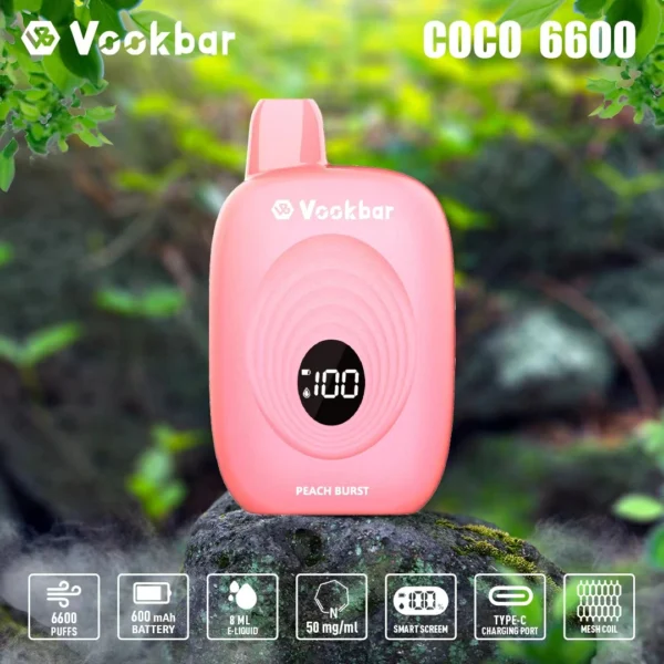 Vookbar Coco 6600 Puffs Digital Smart Screen 3% Vähä Nikotiini Ladattava Kertakäyttöinen Vapes Pen Bulk Tukkumyynti - BackVape - 5