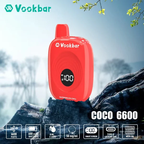 Vookbar Coco 6600 Puffs Digital Smart Screen 3% Low Nikotine Ladattava kertakäyttöinen Vapes Pen Bulk Tukkumyynti - BackVape - 8
