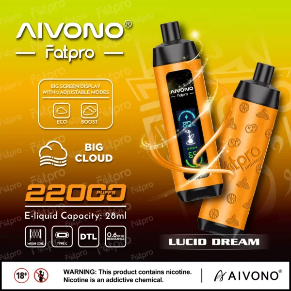 AIVONO Fatpro 22000 Puffs Hookah Digital Screen 0% 2% 3% 5% Stylo à vape jetable rechargeable à faible teneur en nicotine en vrac Acheter en gros - BackVape - 5