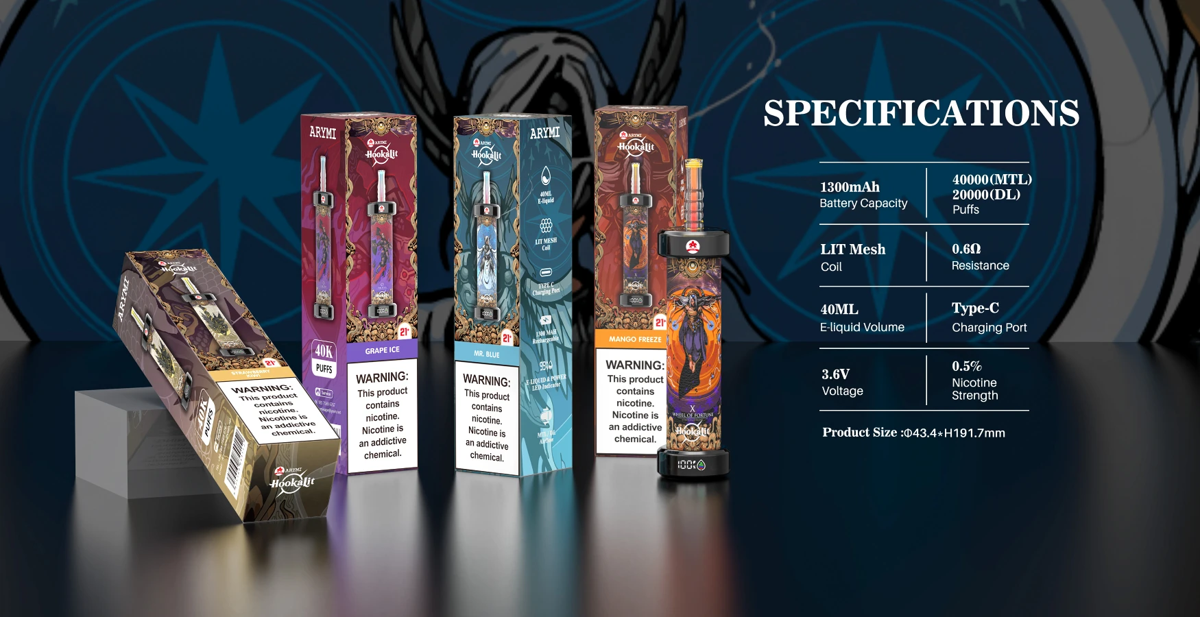 VASY ARYMI Hookalit 40000 Puffs Dual Mesh Digital Screen 0.35% Low Nikotine Ladattava Kertakäyttöinen Vapes Pen Bulk Tukkumyynti